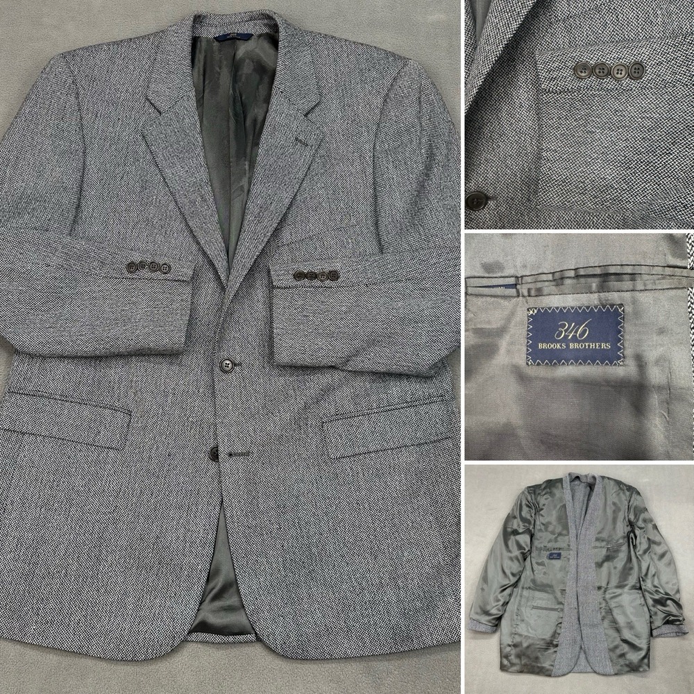 Vintage Brooks Brothers 100% Wool Men's 46L Blazer Sport Coat Jacket Gray READ